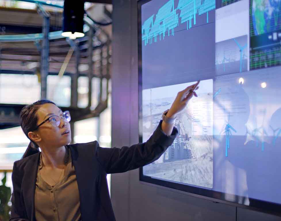 woman conducting a seminar / lecture with the aid of a large screen